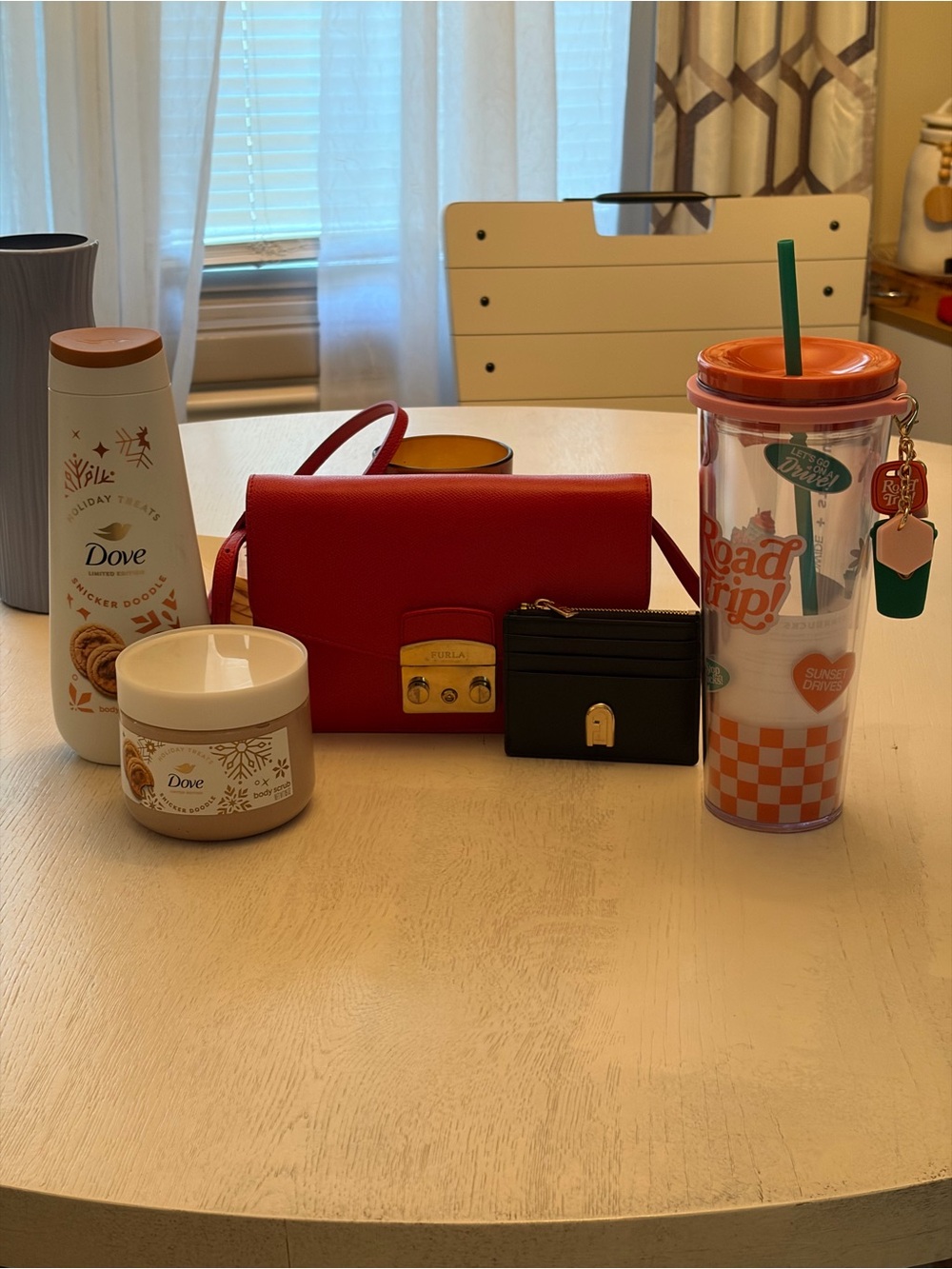 Furla Red Leather Shoulder Bag with Gold-Tone Lock Bundle
